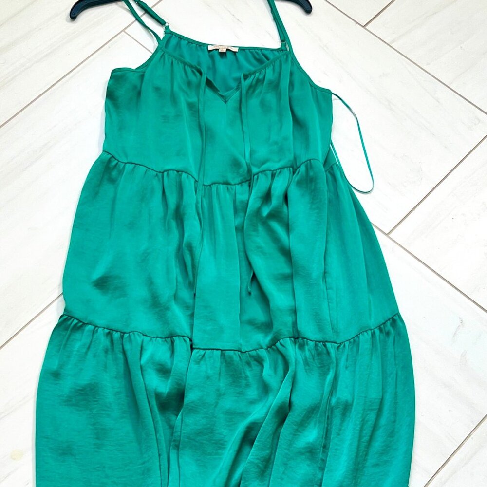 Emerald green midi dress with spaghetti straps